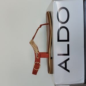 Aldo size 7 Brisky sandal orange gold rhinestones used condition
